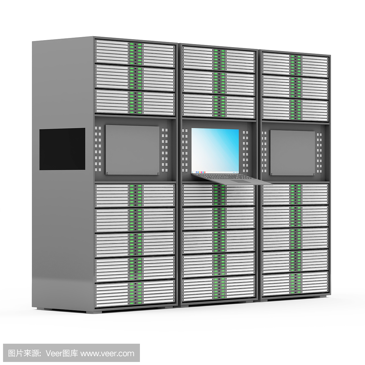 計算機服務器機架隔離在白色背景